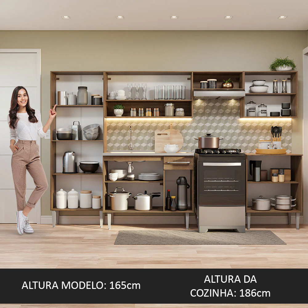Armário de Cozinha Completa 293cm com Pia Rustic/Preto Emilly Madesa 08 - Image 5