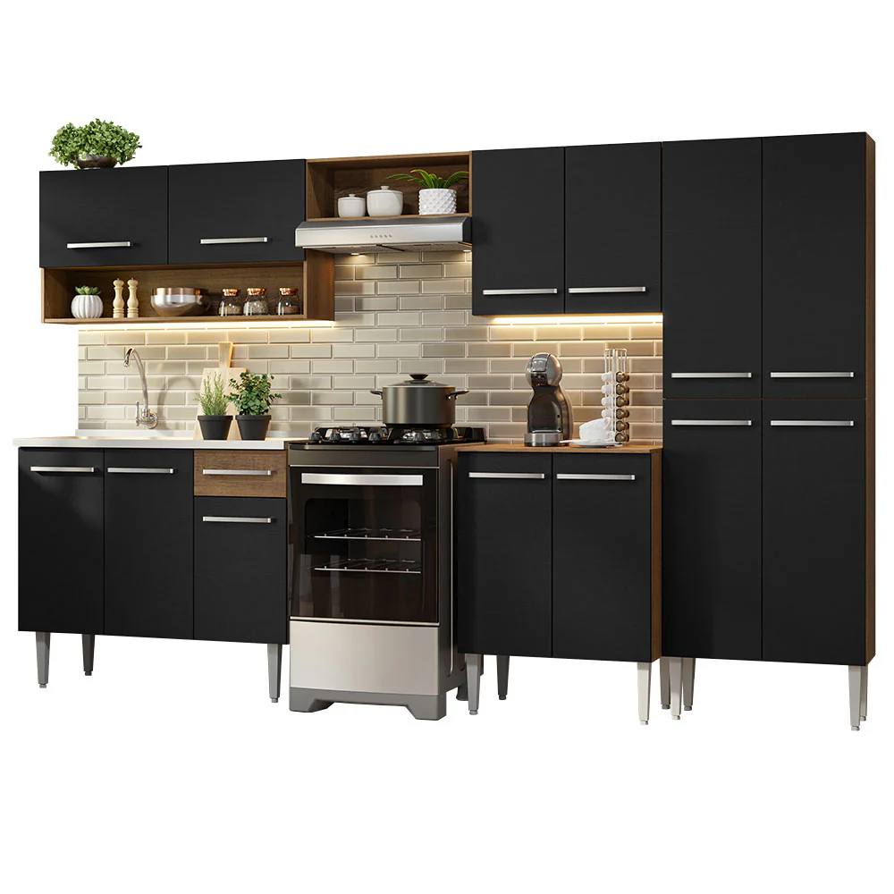 Armário de Cozinha Completa 293cm com Pia Rustic/Preto Emilly Madesa 09 - Image 2