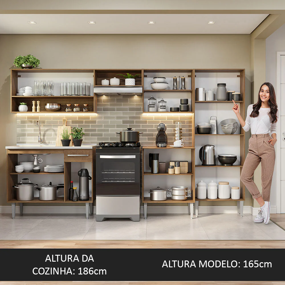 Armário de Cozinha Completa 293cm com Pia Rustic/Preto Emilly Madesa 09 - Image 5