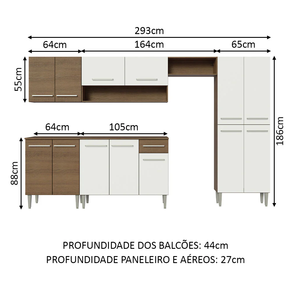 Armário de Cozinha Completa 293cm Rustic/Branco Emilly Madesa 01 - Image 3