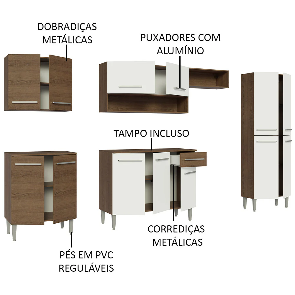 Armário de Cozinha Completa 293cm Rustic/Branco Emilly Madesa 01 - Image 4