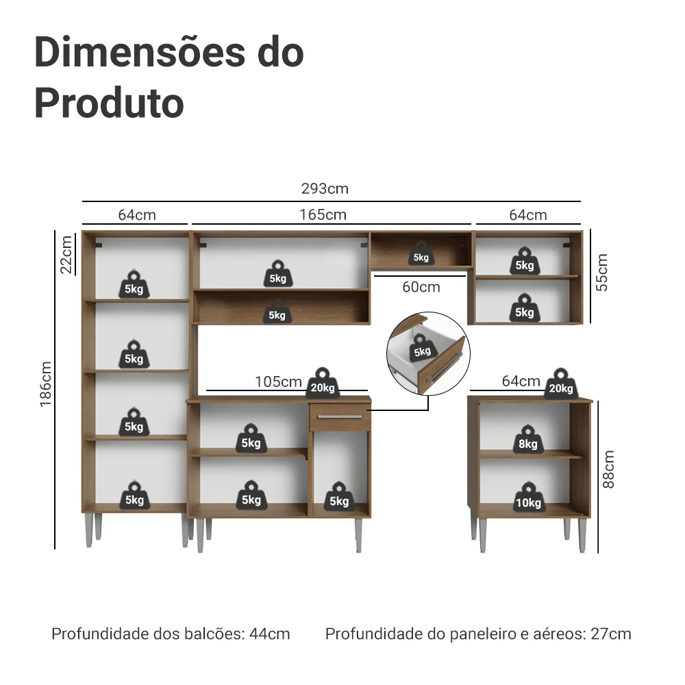 Armário de Cozinha Completa 293cm Rustic/Branco Emilly Madesa 02 - Image 3
