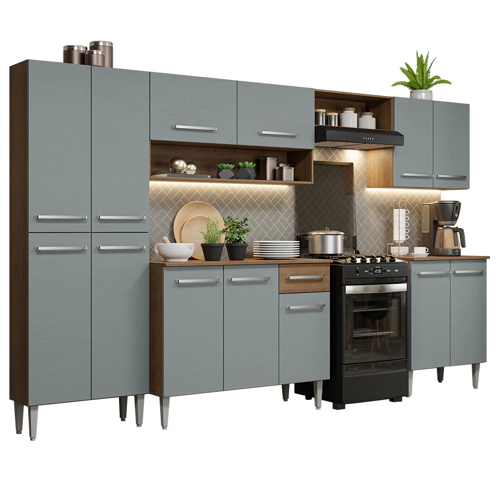Armário de Cozinha Completa 293cm Rustic/Cinza Emilly Madesa 02 - Image 2
