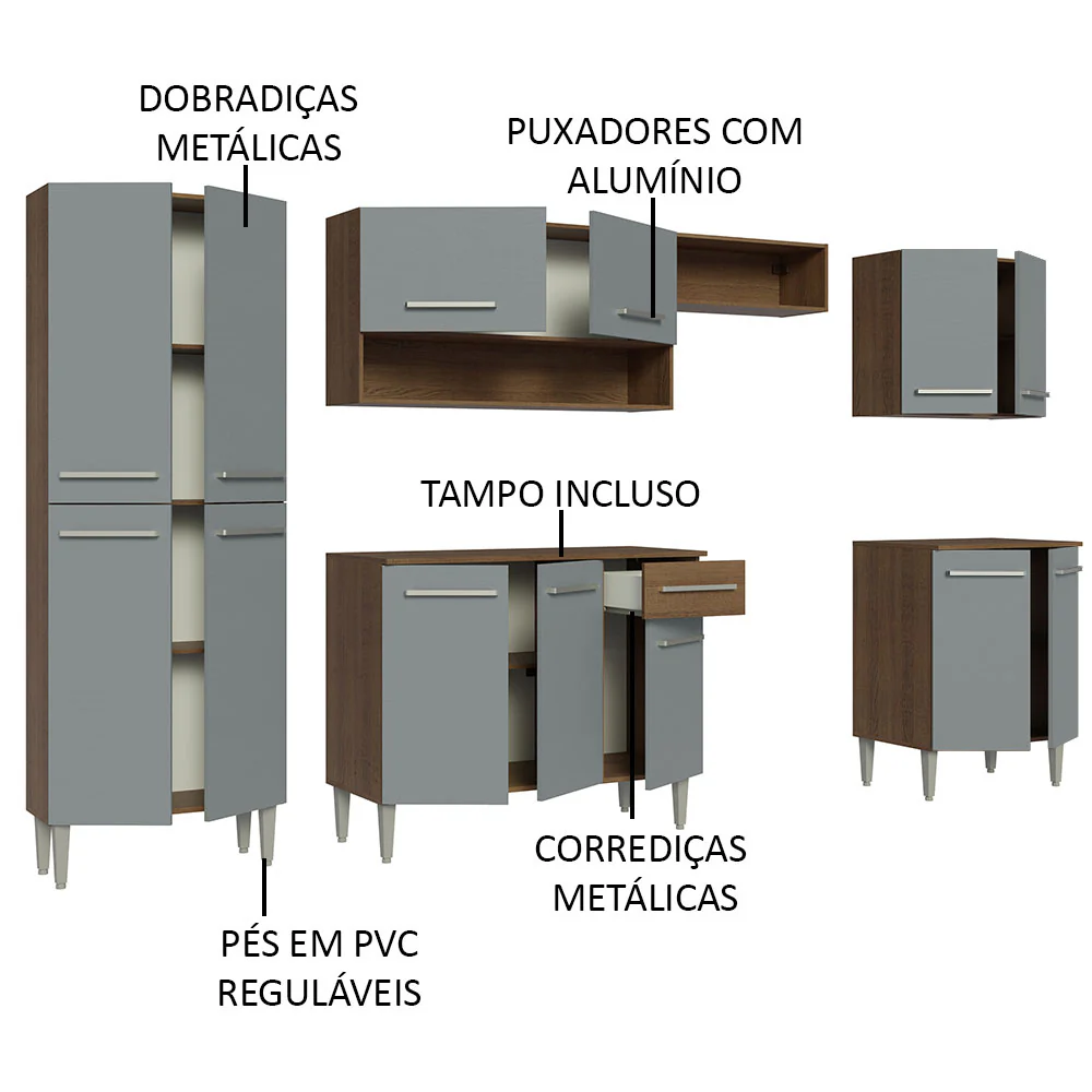 Armário de Cozinha Completa 293cm Rustic/Cinza Emilly Madesa 02 - Image 4