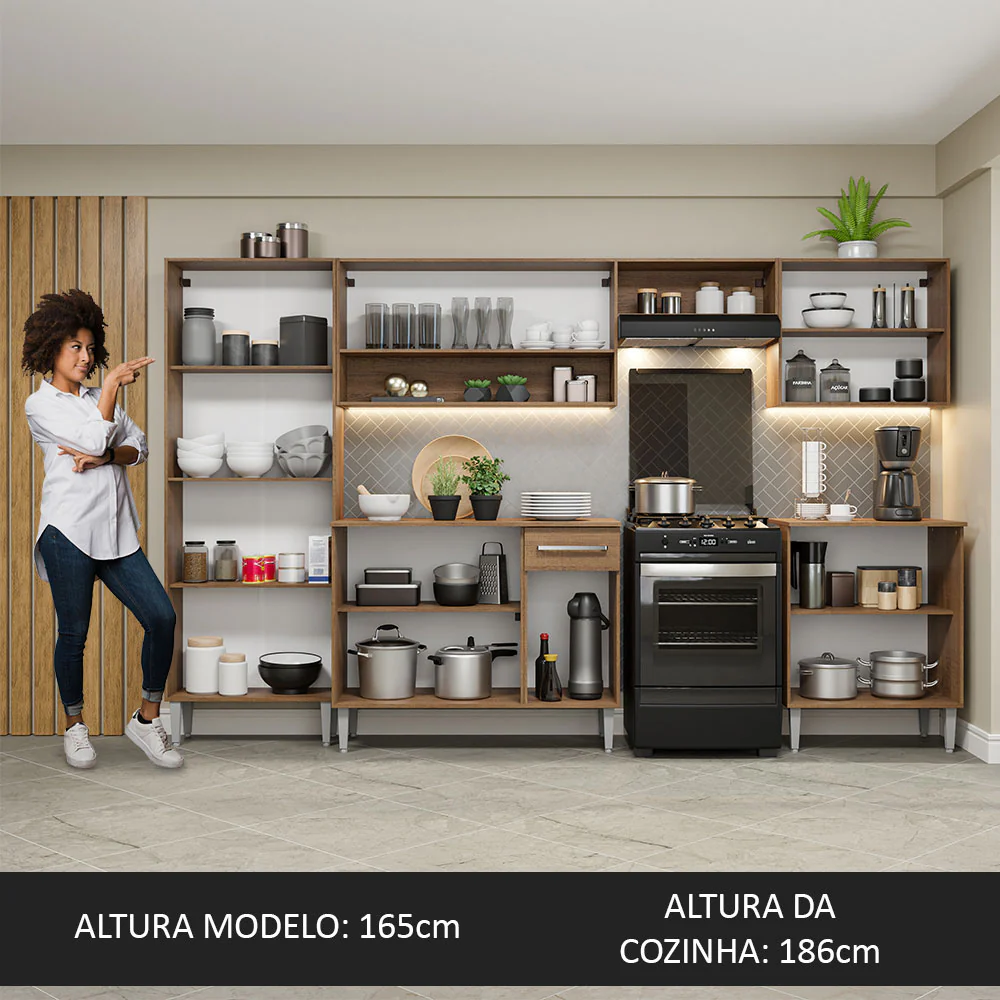 Armário de Cozinha Completa 293cm Rustic/Cinza Emilly Madesa 02 - Image 5