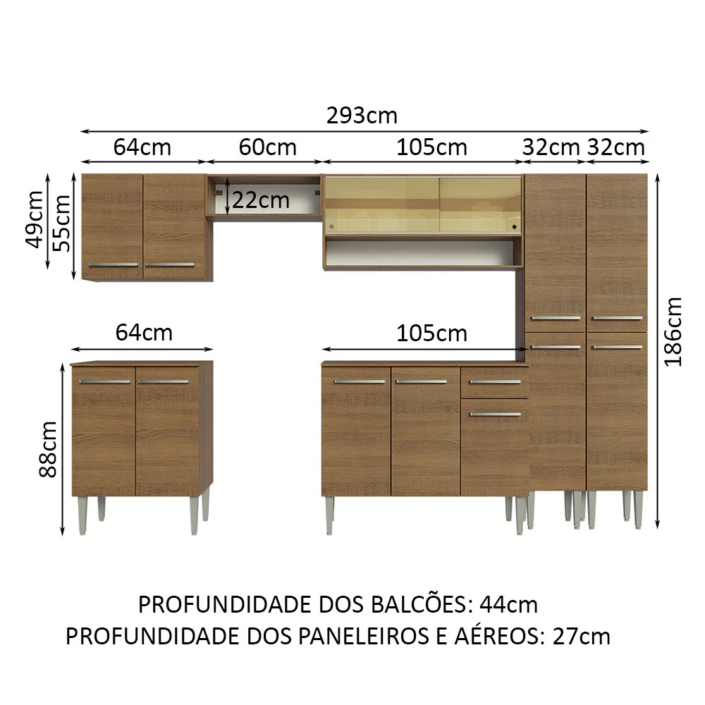 Armário de Cozinha Completa 293cm Rustic Emilly Madesa 03 - Image 3