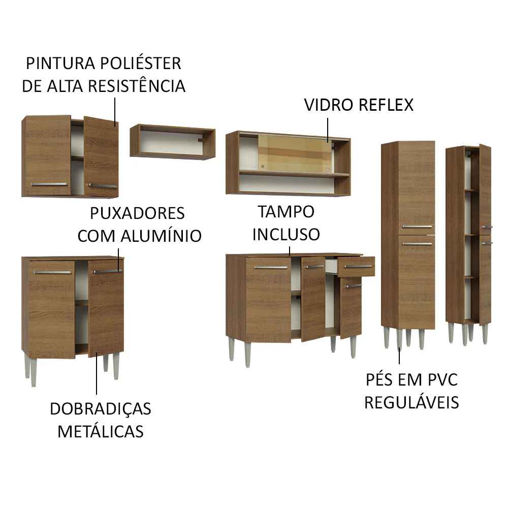 Armário de Cozinha Completa 293cm Rustic Emilly Madesa 03 - Image 4