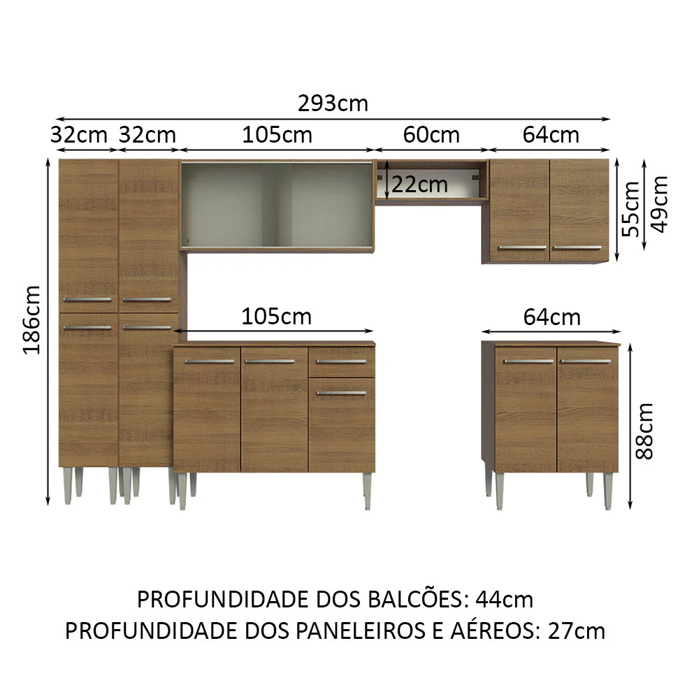 Armário de Cozinha Completa 293cm Rustic Emilly Madesa 04 - Image 3