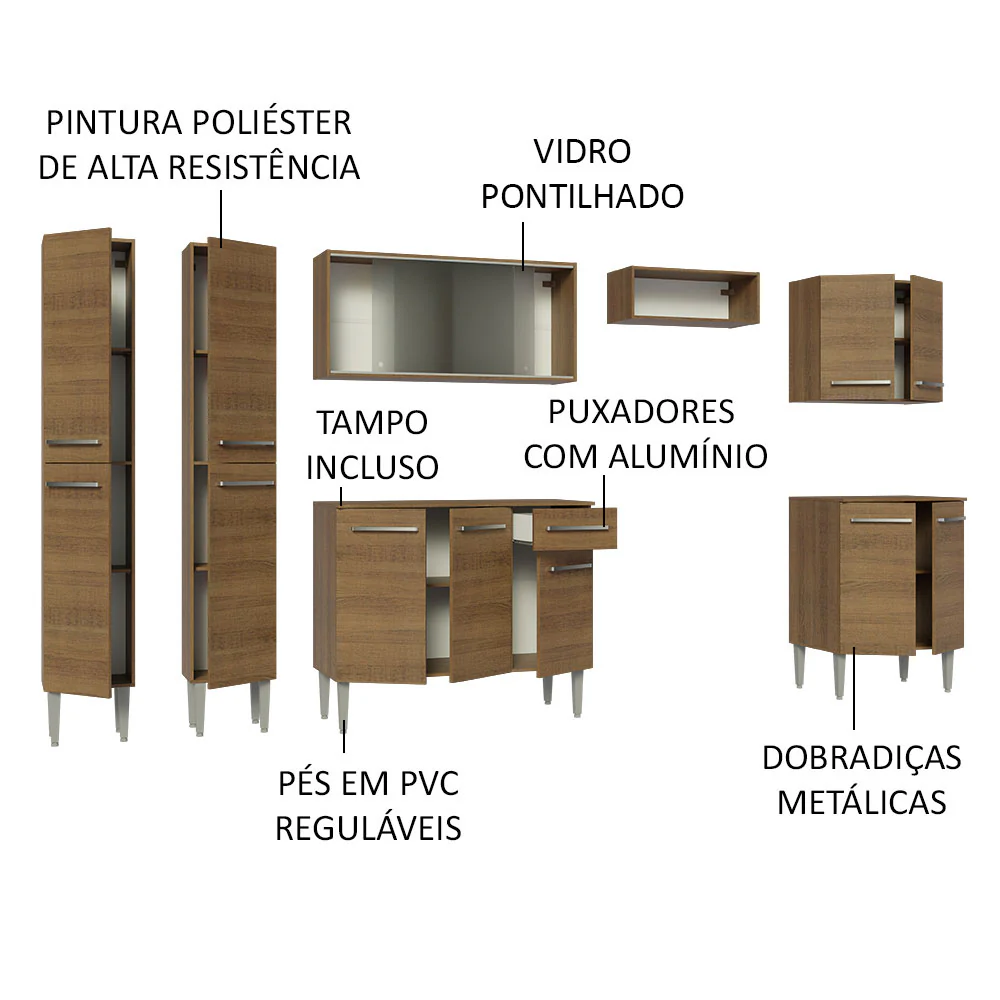 Armário de Cozinha Completa 293cm Rustic Emilly Madesa 04 - Image 4
