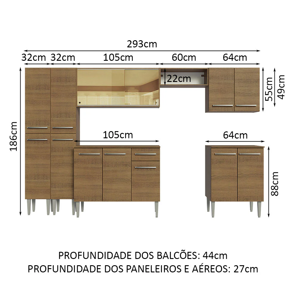 Armário de Cozinha Completa 293cm Rustic Emilly Madesa 05 - Image 3