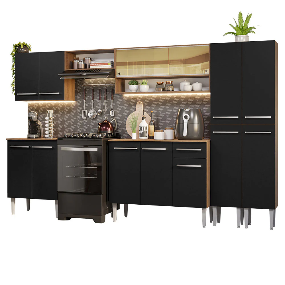 Armário de Cozinha Completa 293cm Rustic/Preto Emilly Madesa 03 - Image 2