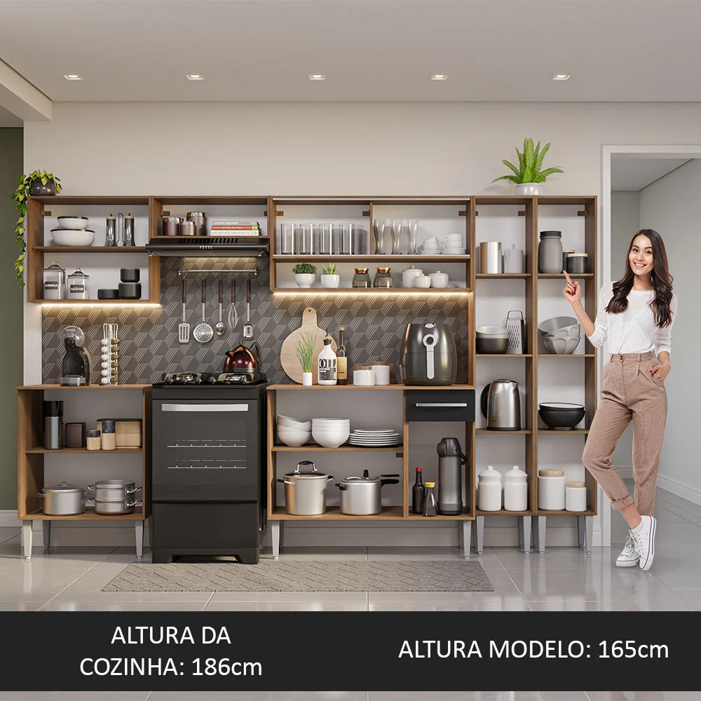 Armário de Cozinha Completa 293cm Rustic/Preto Emilly Madesa 03 - Image 5