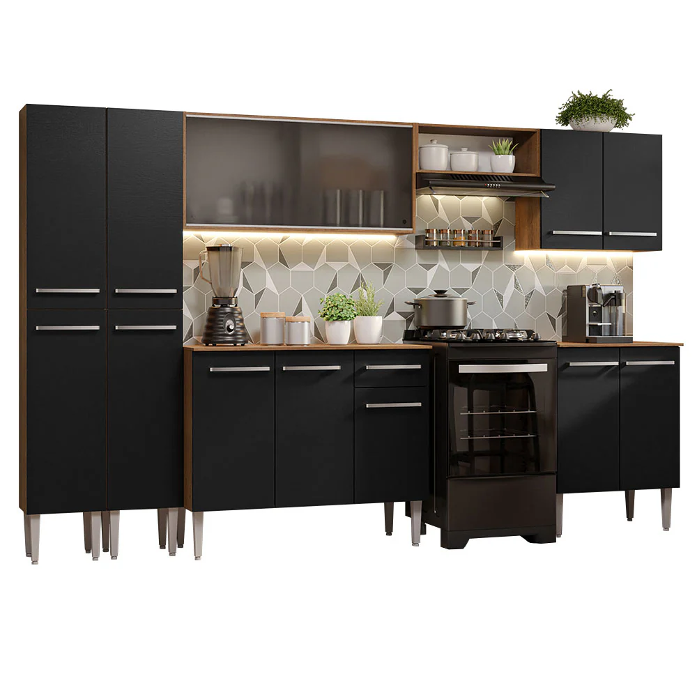 Armário de Cozinha Completa 293cm Rustic/Preto Emilly Madesa 04 - Image 2