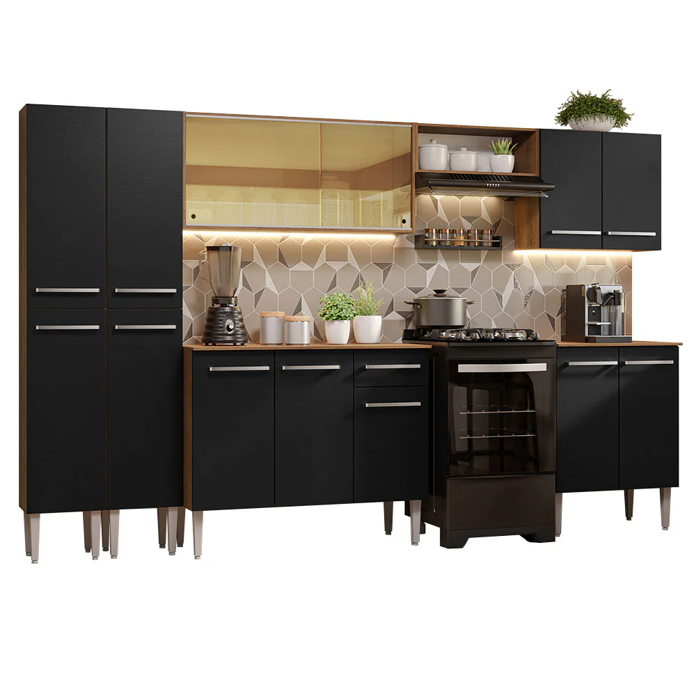 Armário de Cozinha Completa 293cm Rustic/Preto Emilly Madesa 05 - Image 2