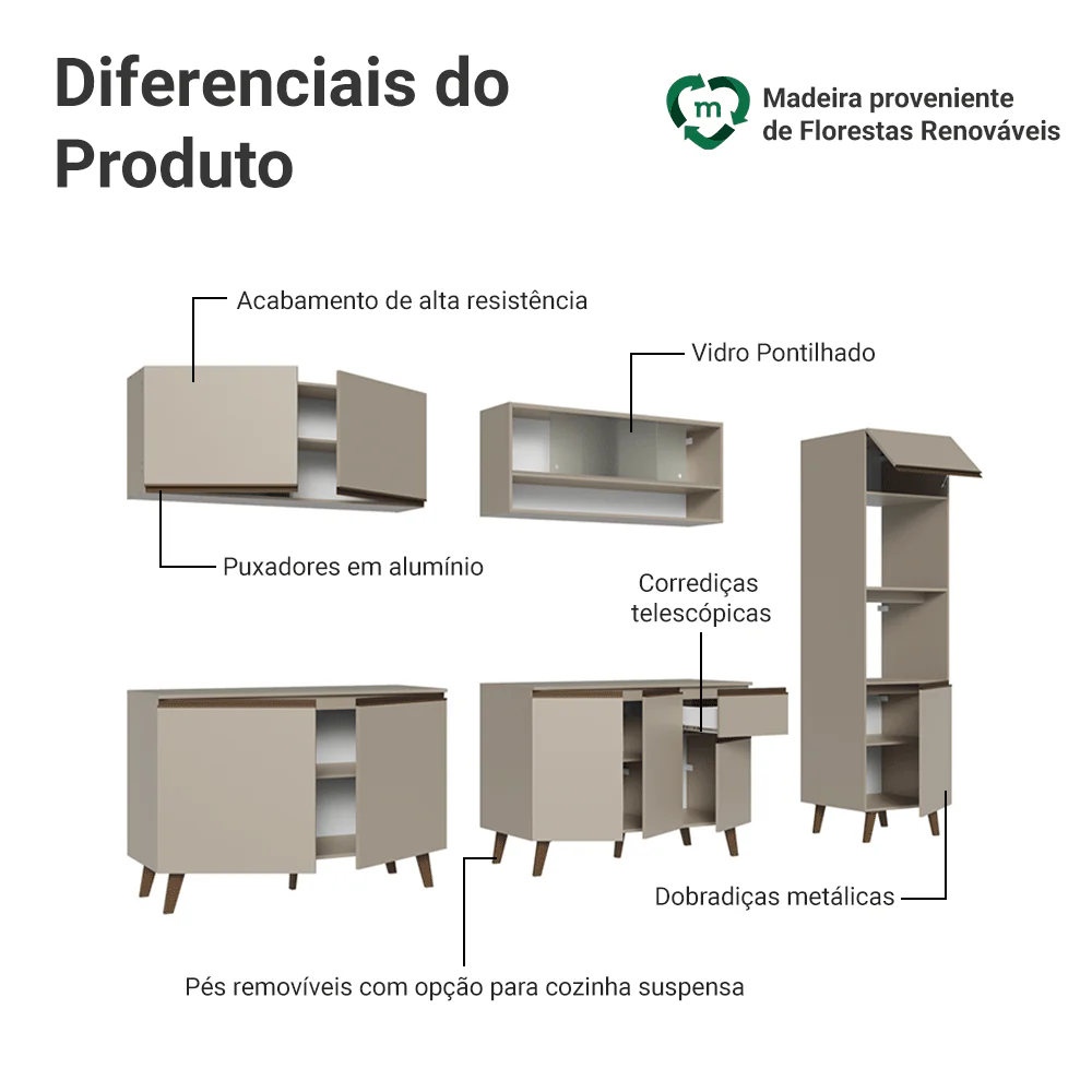 Armário de Cozinha Completa 300 cm Crema Nice Madesa 02 - Image 4