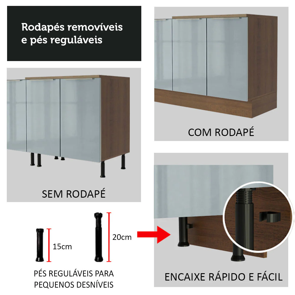 Armário de Cozinha Completa 300 x 60 cm Rustic/Cinza Lux da Sabrina Madesa - Image 12