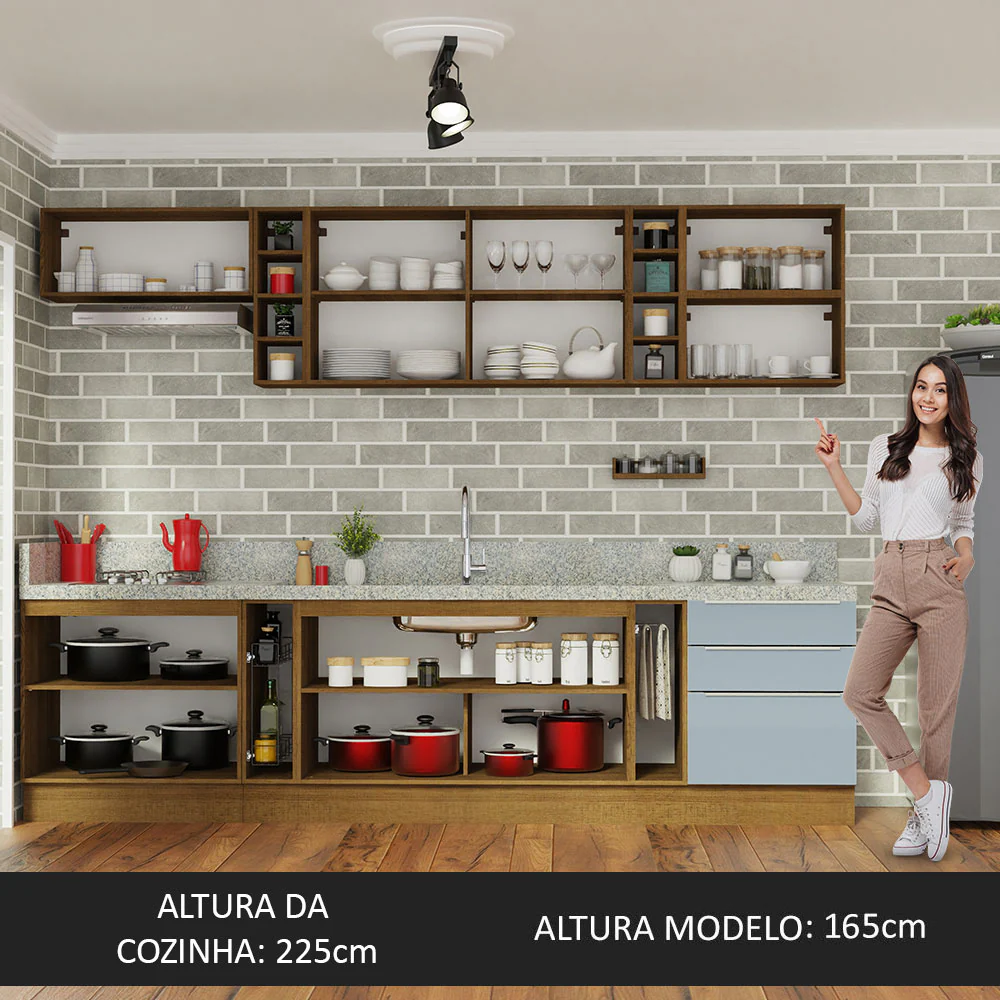 Armário de Cozinha Completa 300 x 60 cm Rustic/Cinza Lux da Sabrina Madesa - Image 5