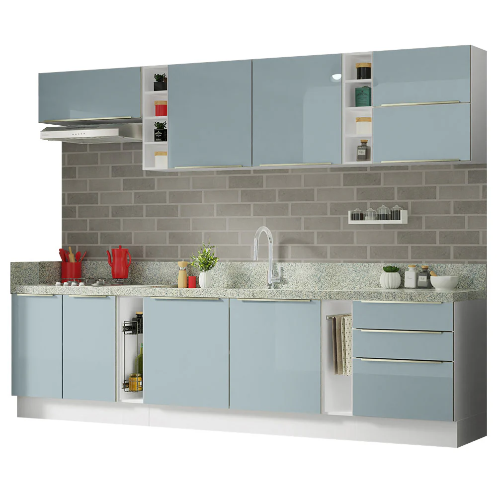 Armário de Cozinha Completa 300 x 60 cm Branco/Cinza Lux da Sabrina Madesa - Image 4