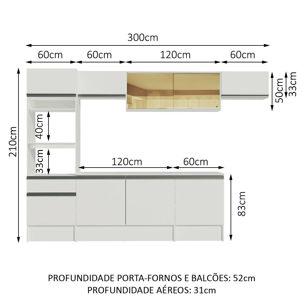 Armário de Cozinha Completa 300cm Branco Diamante Madesa 02 - Image 3