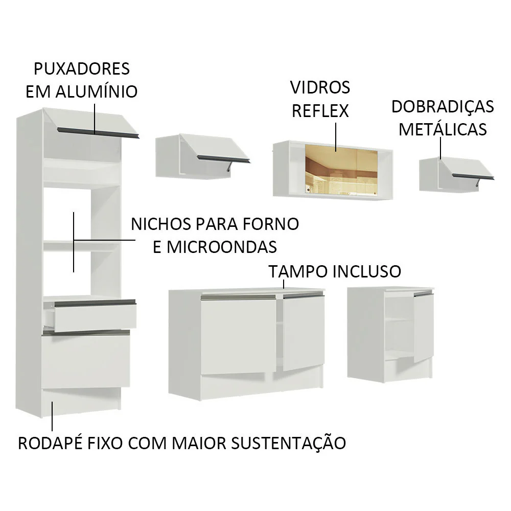 Armário de Cozinha Completa 300cm Branco Diamante Madesa 02 - Image 4