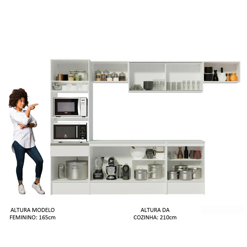 Armário de Cozinha Completa 300cm Branco Diamante Madesa 02 - Image 6