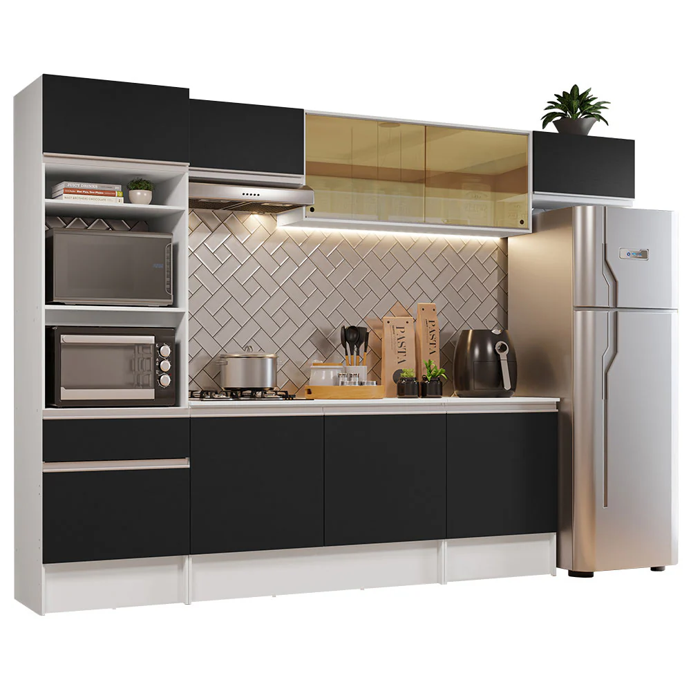 Armário de Cozinha Completa 300cm Branco/Preto Diamante Madesa 02 - Image 2