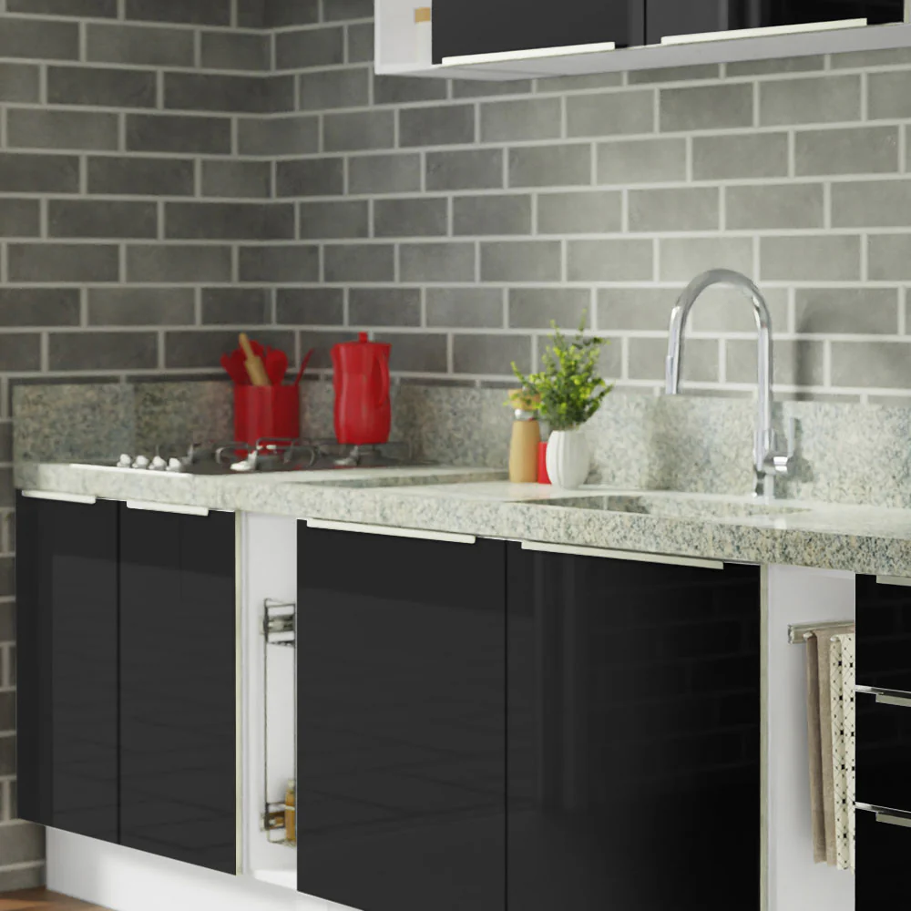 Armário de Cozinha Completa 300 x 60 cm Branco/Preto Lux da Sabrina Madesa - Image 13