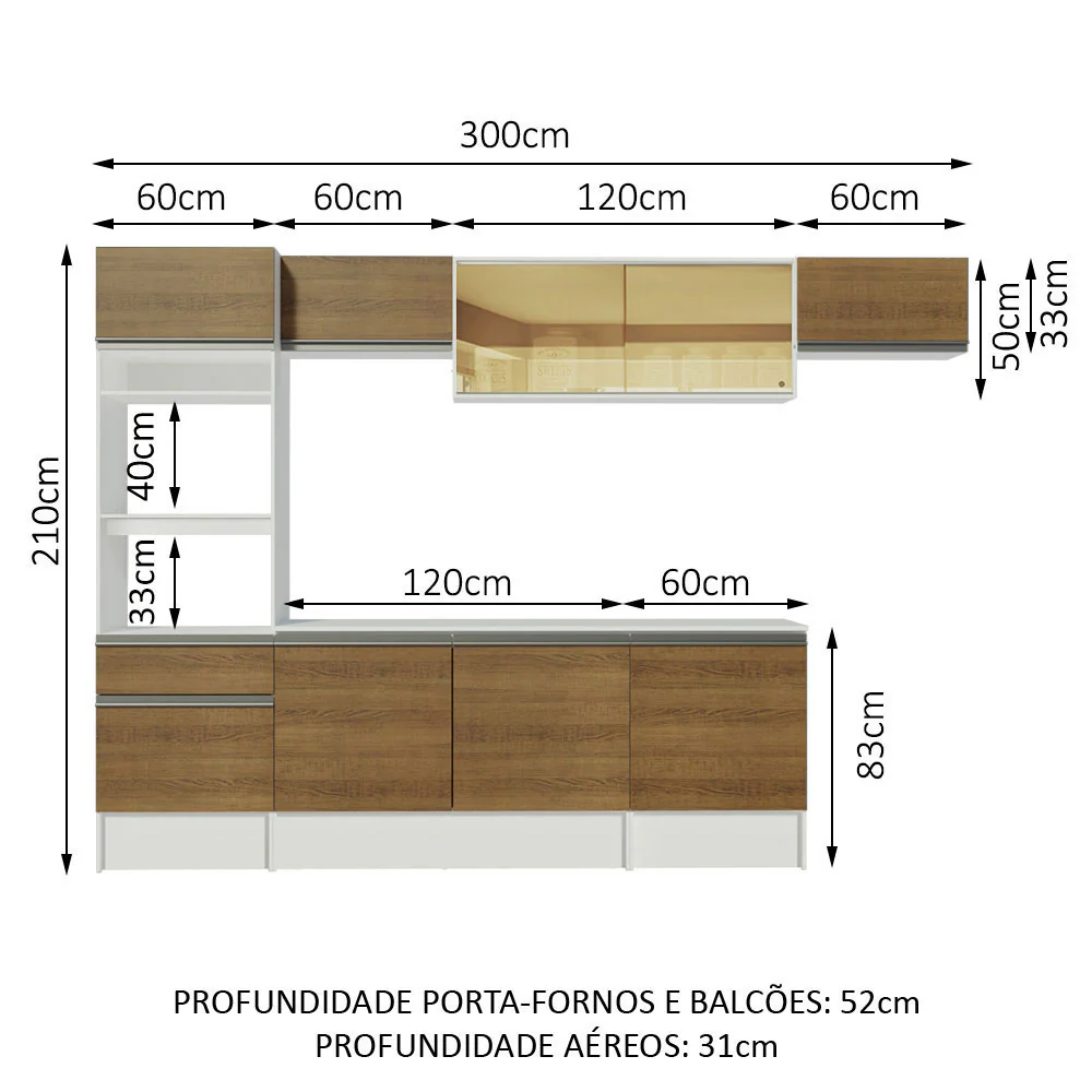 Armário de Cozinha Completa 300cm Branco/Rustic Diamante Madesa 02 - Image 3