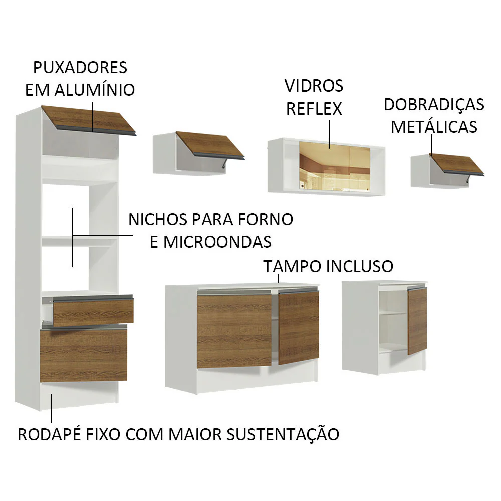 Armário de Cozinha Completa 300cm Branco/Rustic Diamante Madesa 02 - Image 4