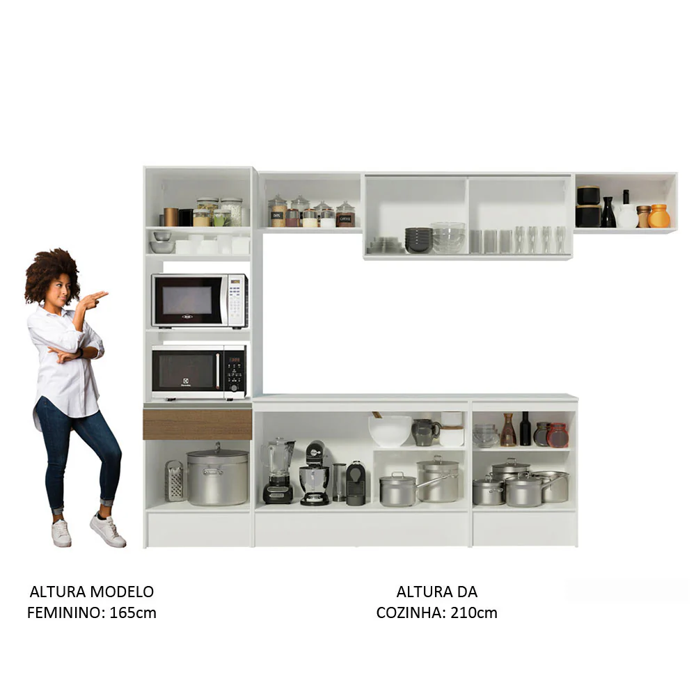Armário de Cozinha Completa 300cm Branco/Rustic Diamante Madesa 02 - Image 6