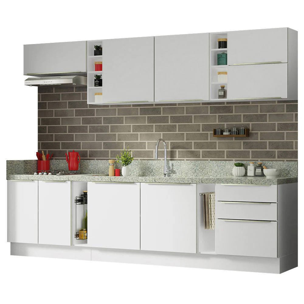 Armário de Cozinha Completa 300 x 60 cm Branco Veludo Lux da Sabrina Madesa - Image 3