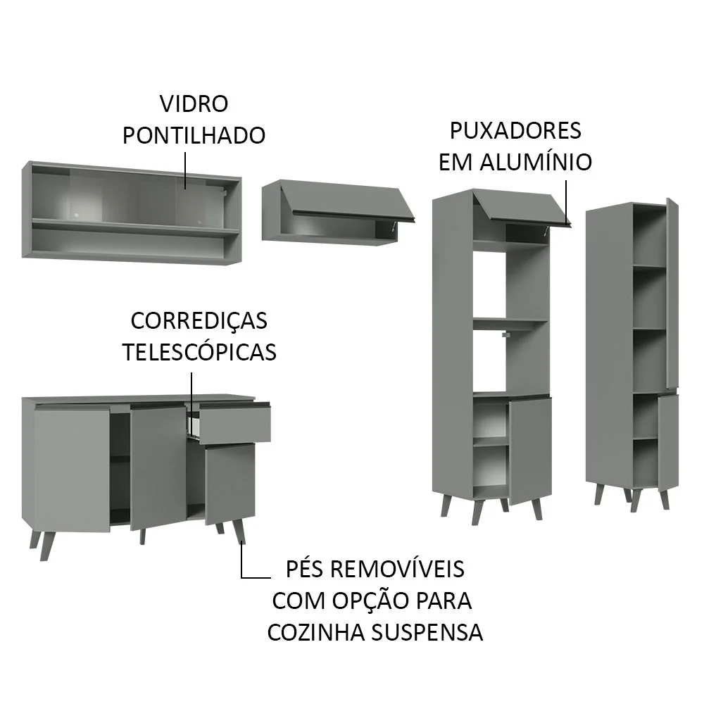 Armário de Cozinha Completa 300cm Cinza Nice Madesa 08 - Image 4