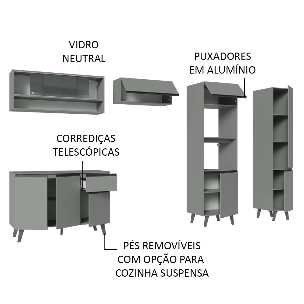 Armário de Cozinha Completa 300cm Cinza Nice Madesa 09 - Image 4
