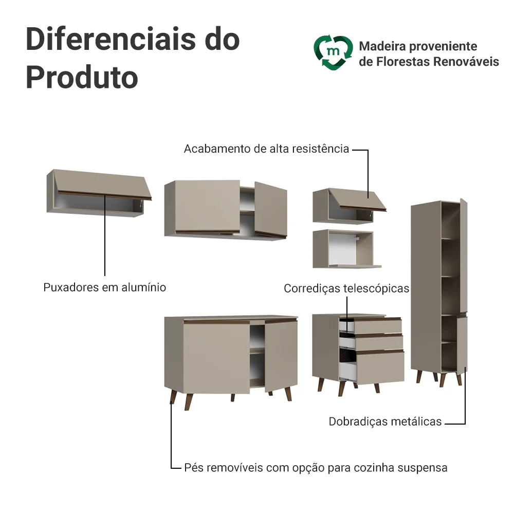 Armário de Cozinha Completa 300cm Crema Nice Madesa 05 - Image 4