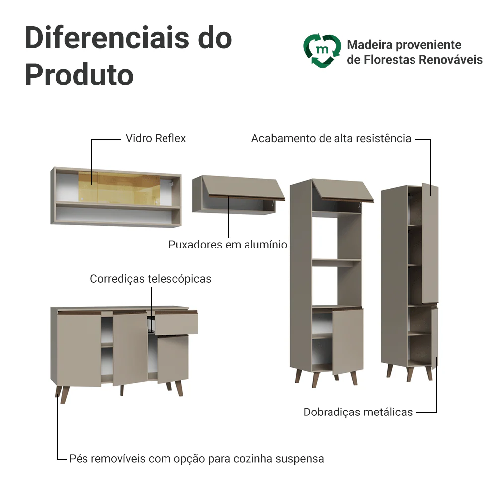 Armário de Cozinha Completa 300cm Crema Nice Madesa 09 - Image 4