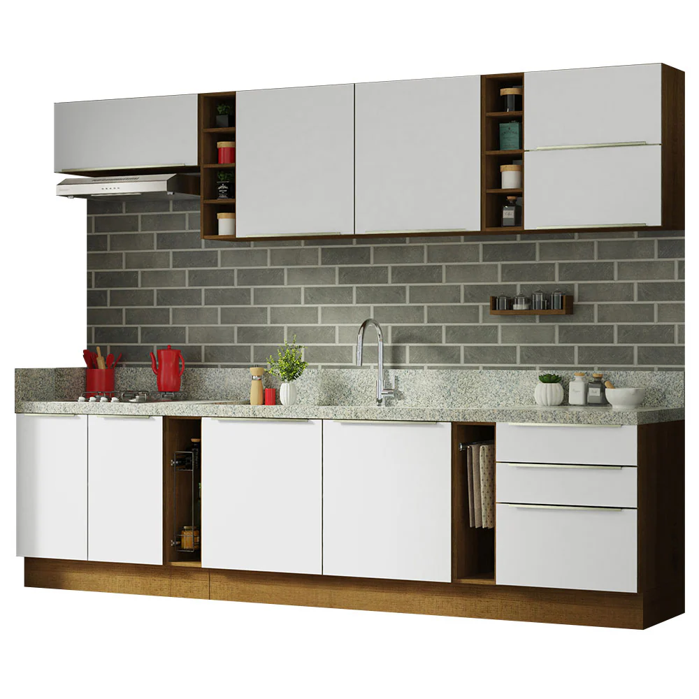 Armário de Cozinha Completa 300 x 60 cm Rustic/Branco Veludo Lux da Sabrina Madesa - Image 3