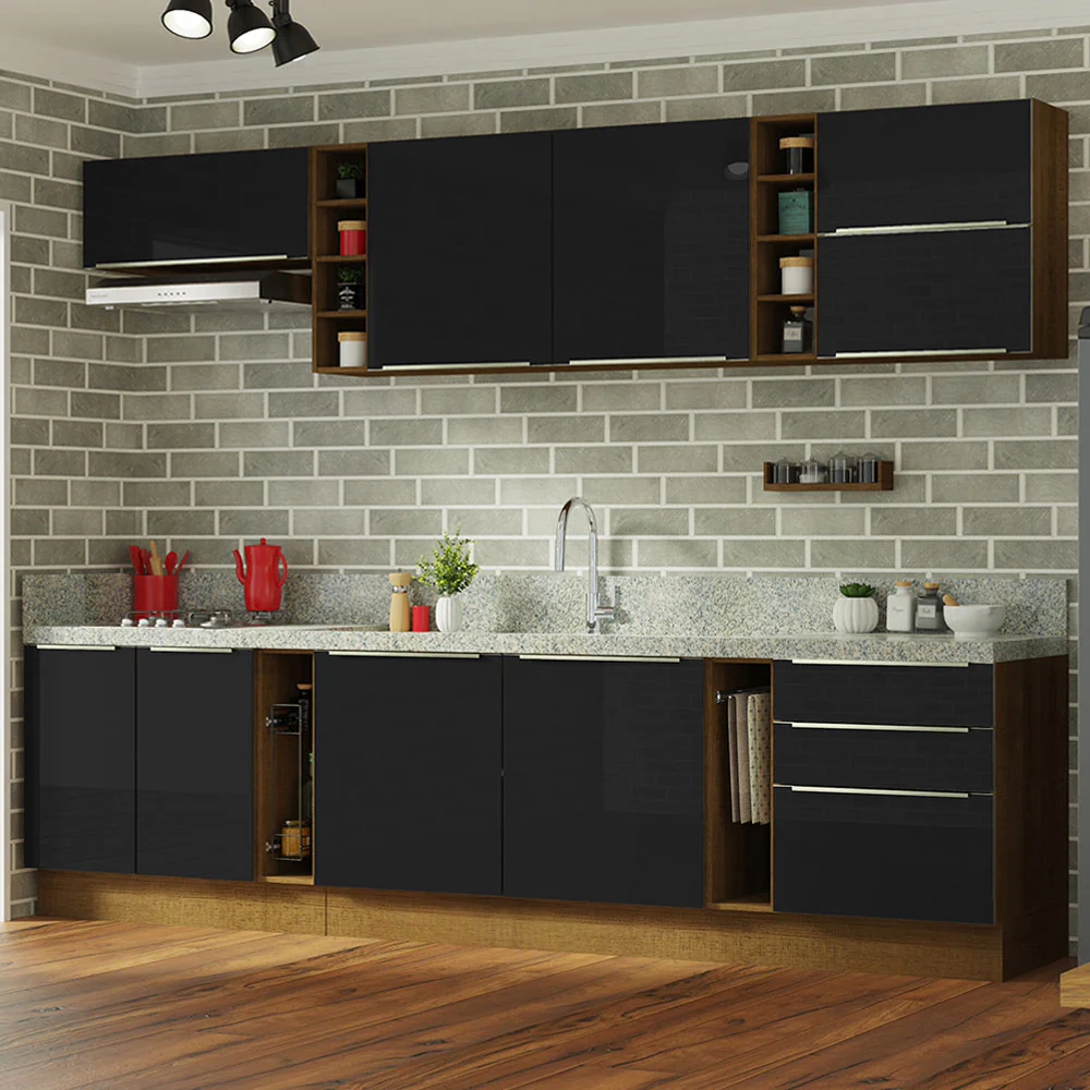 Armário de Cozinha Completa 300 x 60 cm Rustic/Preto Lux da Sabrina Madesa - Image 2