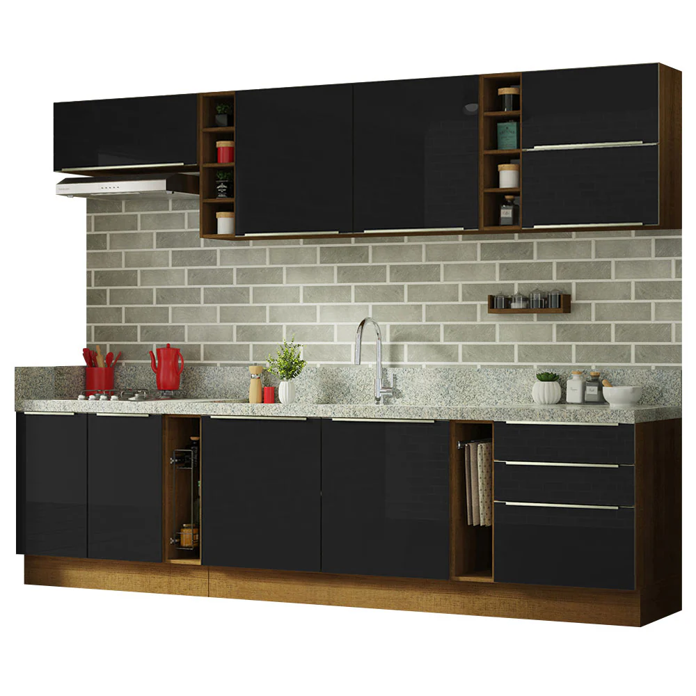 Armário de Cozinha Completa 300 x 60 cm Rustic/Preto Lux da Sabrina Madesa - Image 3