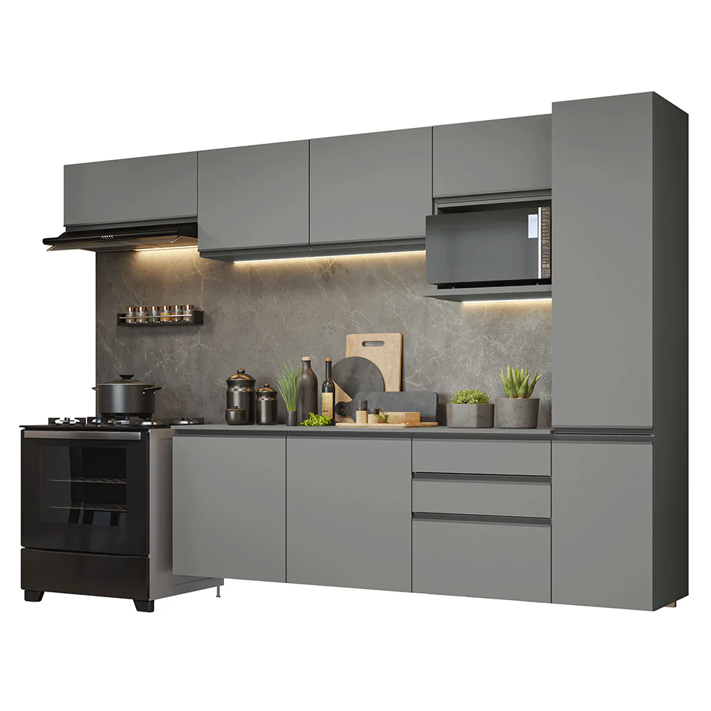 Armário de Cozinha Completa 300cm Suspensa Cinza Nice Madesa 10 - Image 2