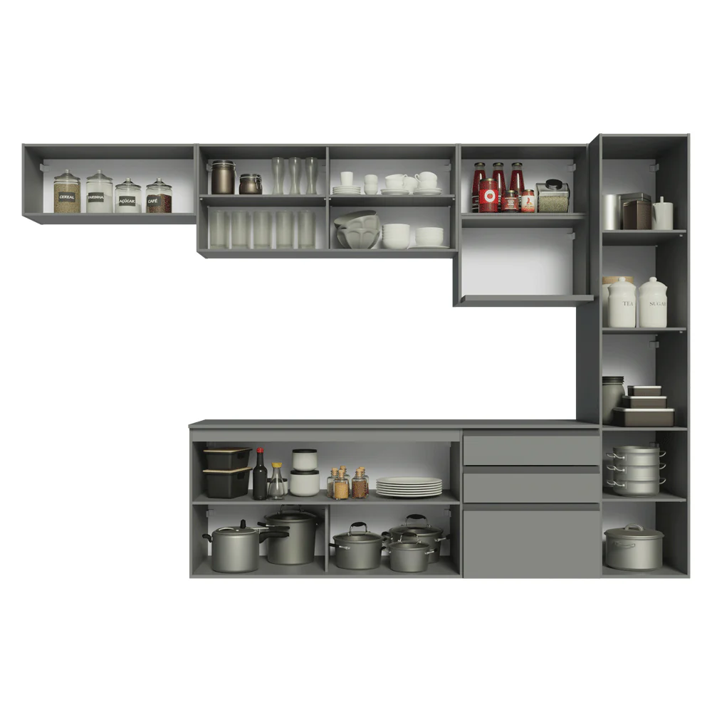 Armário de Cozinha Completa 300cm Suspensa Cinza Nice Madesa 10 - Image 5