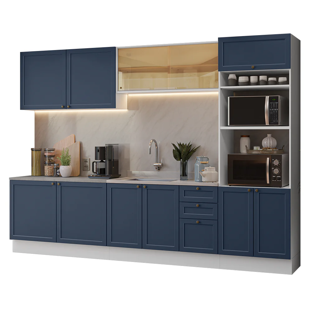 Armário de Cozinha Completa 310 cm Branco/Azul Vik Madesa 01 - Image 2
