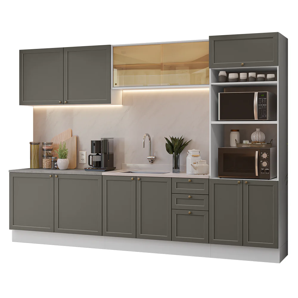 Armário de Cozinha Completa 310 cm Branco/Cinza Vik Madesa 01 - Image 2