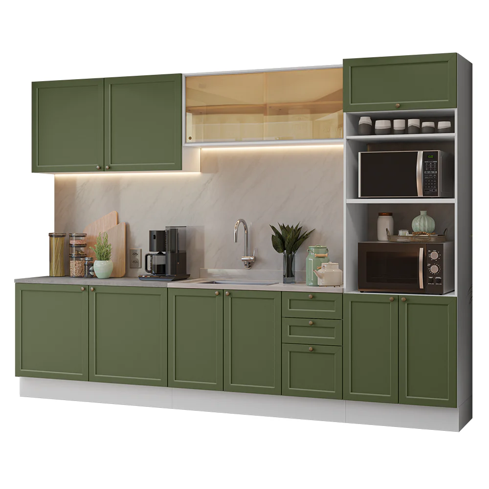 Armário de Cozinha Completa 310 cm Branco/Verde Vik Madesa 01 - Image 2