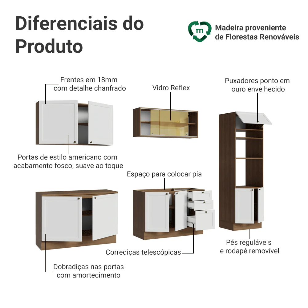 Armário de Cozinha Completa 310 cm Rustic/Branco Vik Madesa 01 - Image 4