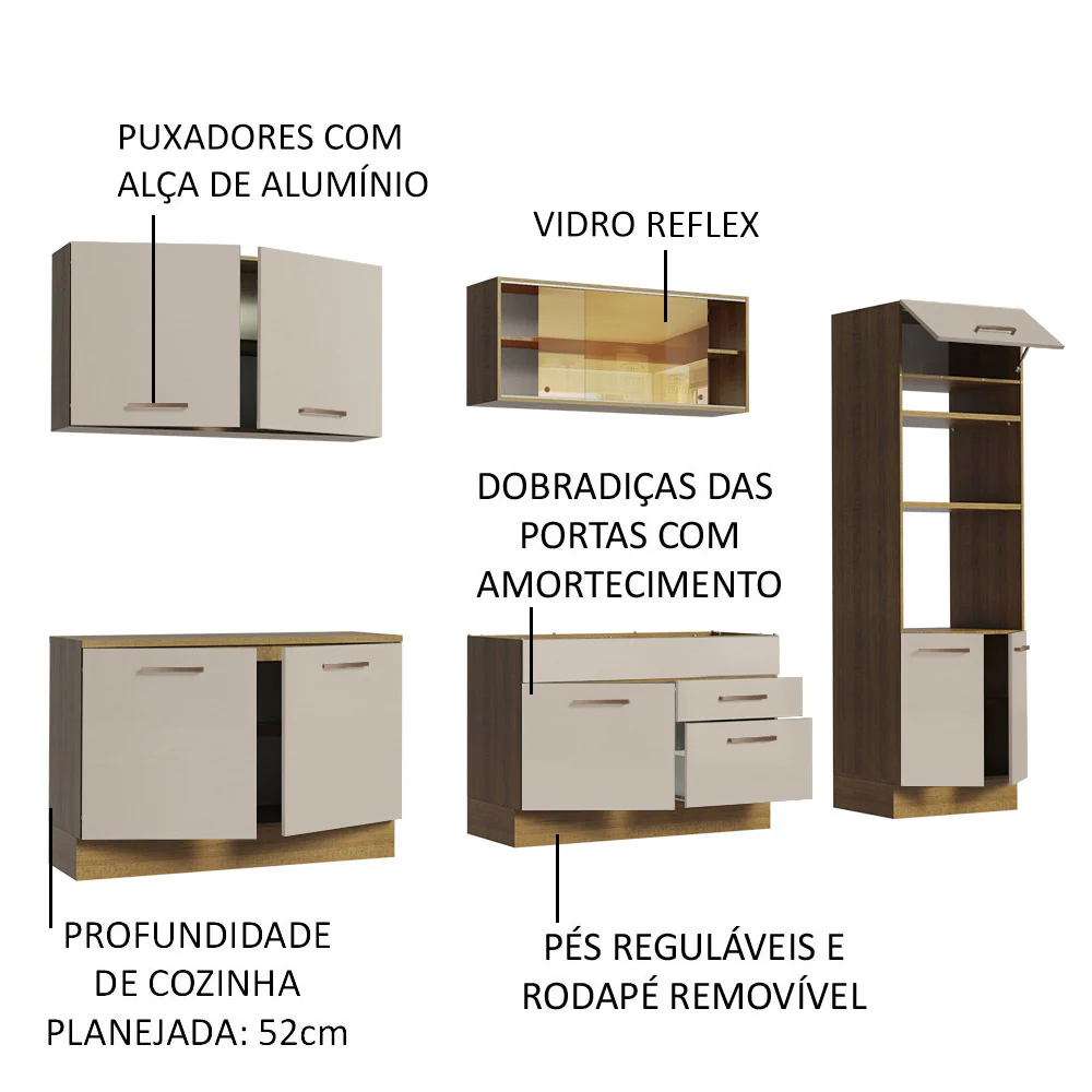 Armário de Cozinha Completa 310 cm Rustic/Crema Agata Madesa 01 - Image 4