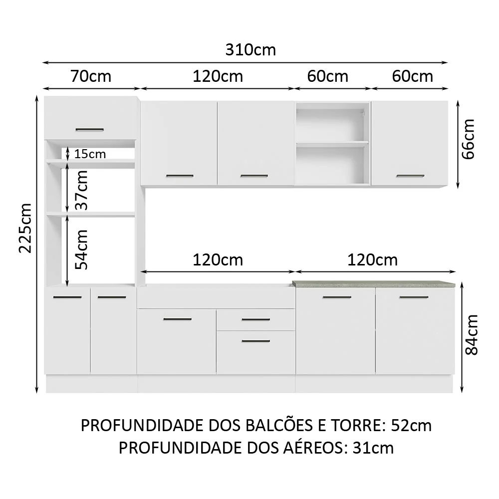 Armário de Cozinha Completa 310cm Branco Agata Madesa 02 - Image 3