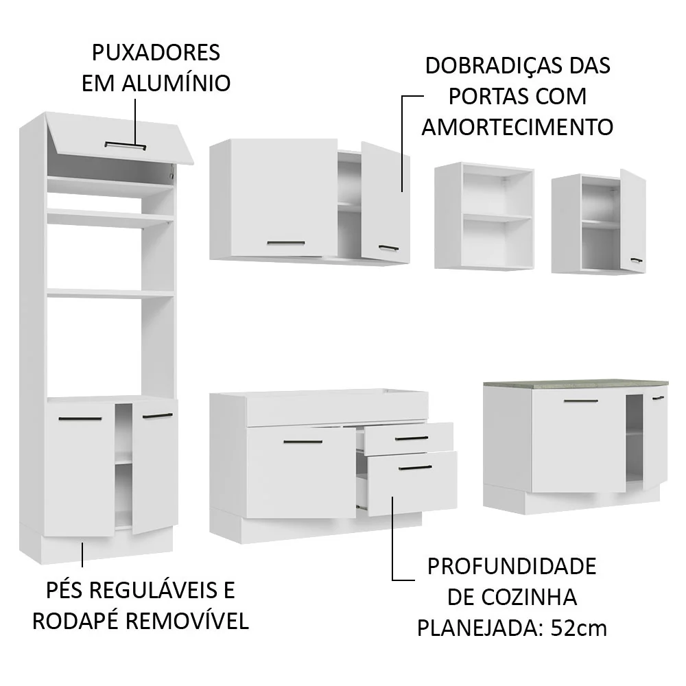 Armário de Cozinha Completa 310cm Branco Agata Madesa 02 - Image 4