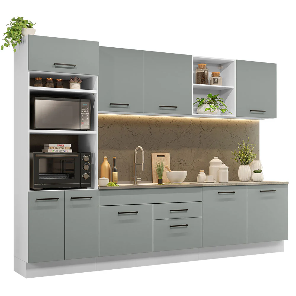Armário de Cozinha Completa 310cm Branco/Cinza Agata Madesa 02 - Image 2