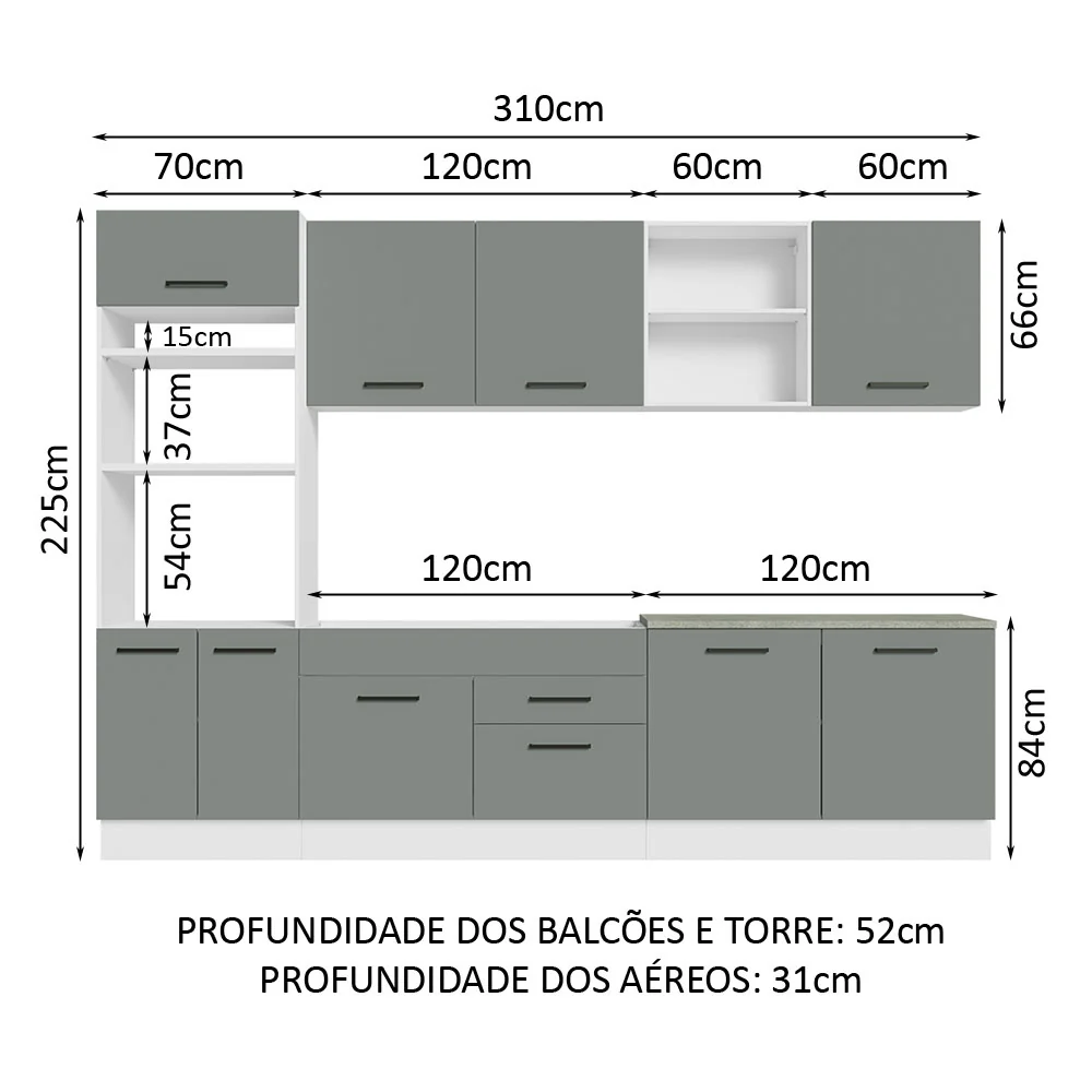 Armário de Cozinha Completa 310cm Branco/Cinza Agata Madesa 02 - Image 3