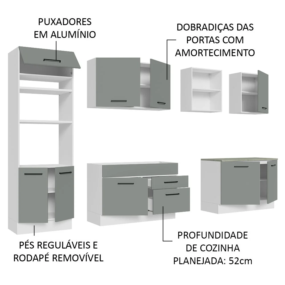 Armário de Cozinha Completa 310cm Branco/Cinza Agata Madesa 02 - Image 4